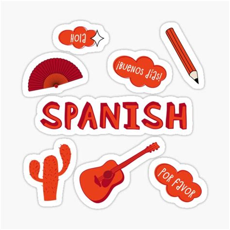 Orange Spanish Language School Subject Sticker Pack Sticker For Sale