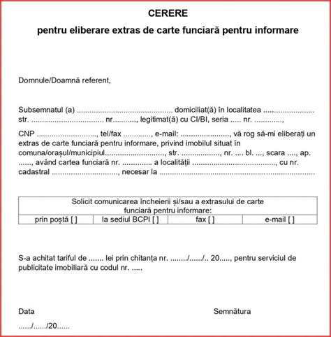 Cerere Eliberare Extras Carte Funciara CF 2024