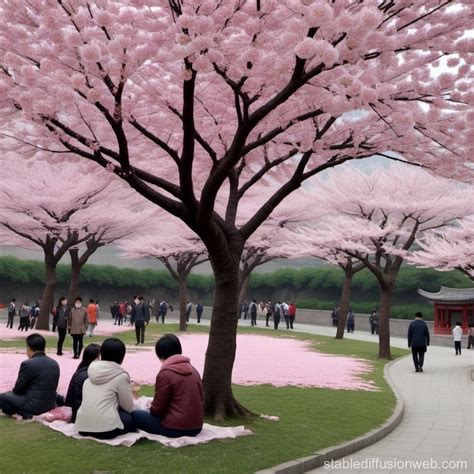 People Under Cherry Blossom Tree In China Stable Diffusion Online