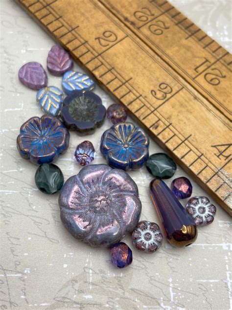 Artisan Czech Glass Bead Mix 22mm Flower Pendant Focal Etsy