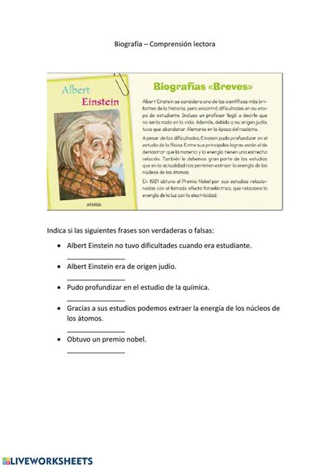 Ejercicio Interactivo De Biograf As Comprensi N Lectora Ficha