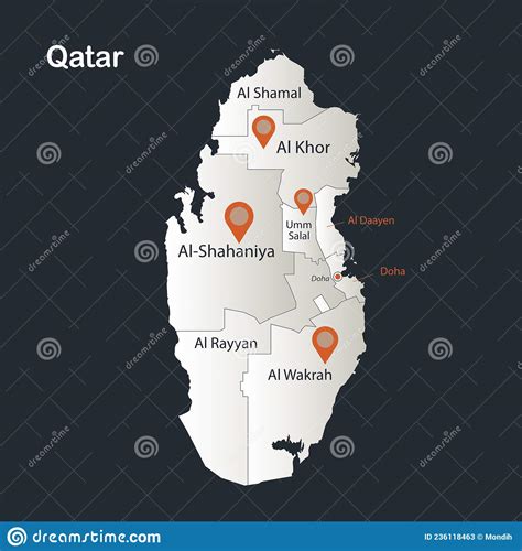 Qatar Map Infographics Flat Design Colors Snow White With Names Of