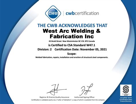 Welding Certifications West Arc Welding