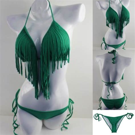 NEW Triangle Tassel Bikini Fringe Scrunch Butt Single Rise Swimsuit