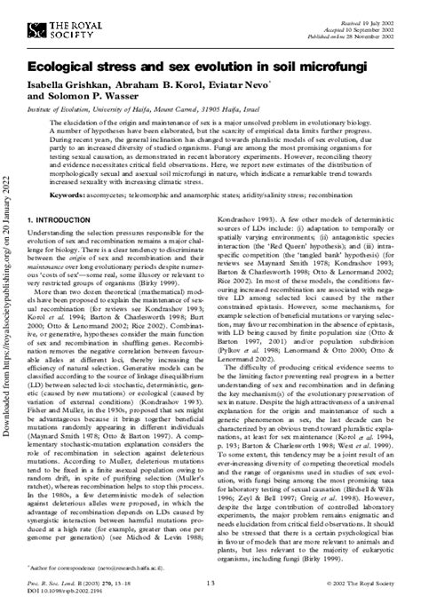 Pdf Ecological Stress And Sex Evolution In Soil Microfungi Abraham