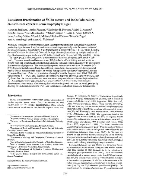 (PDF) Consistent fractionation of 13 C in nature and in the laboratory: Growth-rate effects in ...