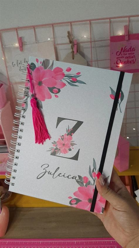 Caderno Personalizado Floral Nome E Inicial Elo