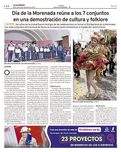 Noticias de Bolivia Periódico La Patria Oruro Bolivia