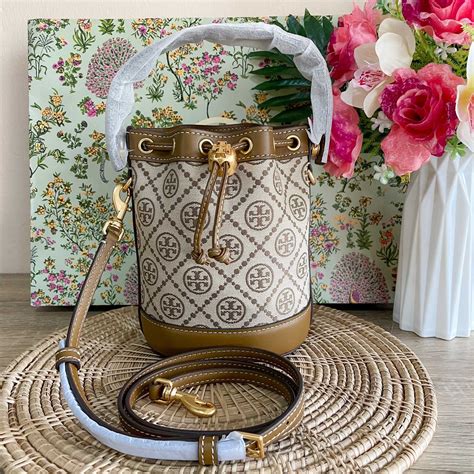 Tory Burch 87961 T Monogram Jacquard Mini Bucket Bag Hazelnut Brown Atelier Yuwaciaojp