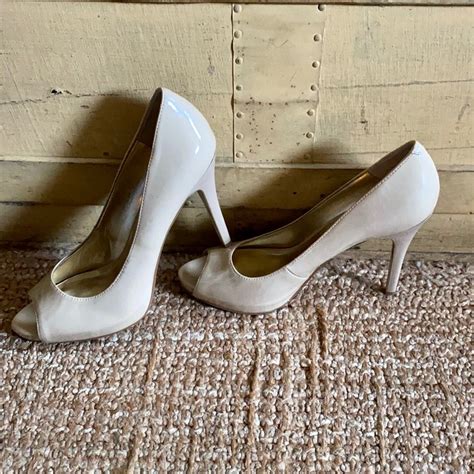 Nine West Nude Patent Leather Peep High Heel Aa Gem