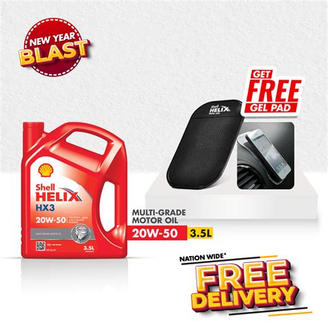 Shell Helix HX3 20W-50 3.5L with (Free Dashboard Gel Pad) and (Free ...