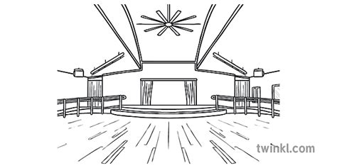 School Hall Black And White Illustration Twinkl