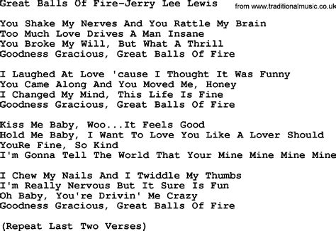 Country Music:Great Balls Of Fire-Jerry Lee Lewis Lyrics and Chords