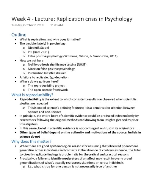 Week 4 Lecture Replication Crisis In Psychology PSYC2030 Studocu