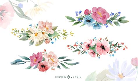 flower arrangement watercolor set vector