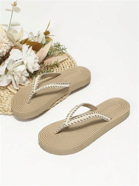 Women Braided Detail Flip Flops Vacation Summer Flip Flops Shein Usa