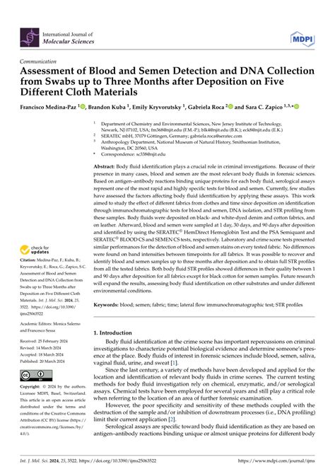 Pdf Assessment Of Blood And Semen Detection And Dna Collection From