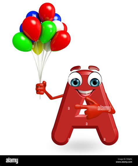 3d Rendered Illustration Of Alphabet A Cartoon Character With Balloons