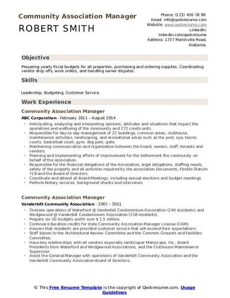 Community Association Manager Resume Samples Qwikresume