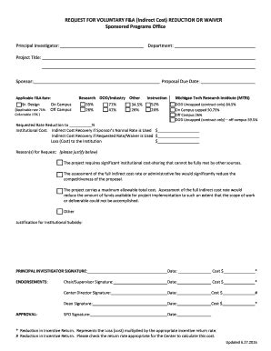 Fillable Online Mtu REQUEST FOR DISCRETIONARY INDIRECT COST REDUCTION