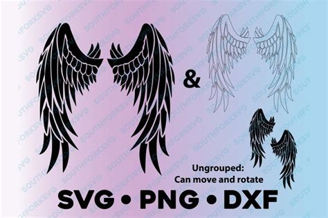 angel wings outlines silhouettes svg png dxf