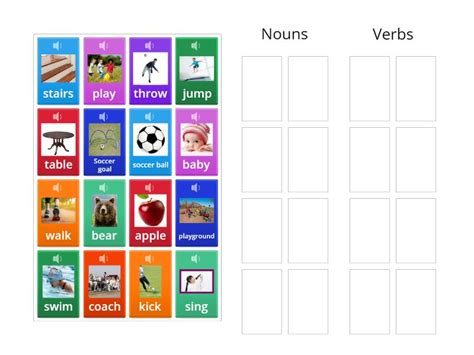 Nouns and Verbs Match Sortowanie według grup