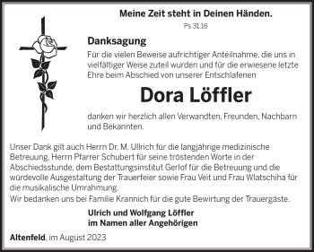 Traueranzeigen von Dora Löffler franken gedenkt de