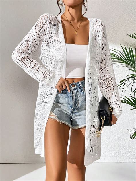 Shein Swim Bohofeel Hollow Out Drop Shoulder Open Front Kimono Shein Usa