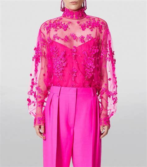 Valentino Garavani Pink Sheer Floral Blouse Harrods Uk