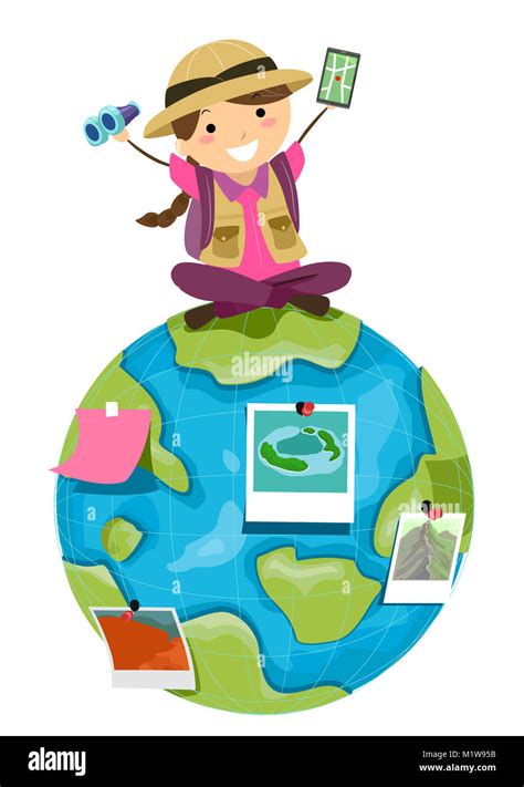 Illustration Of A Stickman Kid Girl Explorer On Top Of The World