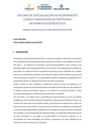 DIPLOMA DE ESPECIALIZACIÓN EN RAZONAMIENTO CLÍNICO E INNOVACIÓN EN