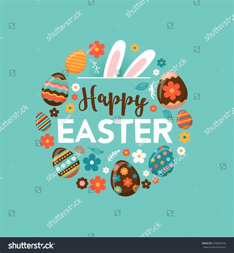 Colorful Happy Easter Greeting Card Rabbit Stock Vector Royalty Free