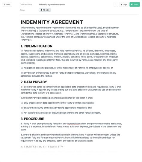 Indemnity Agreement Template Free To Use