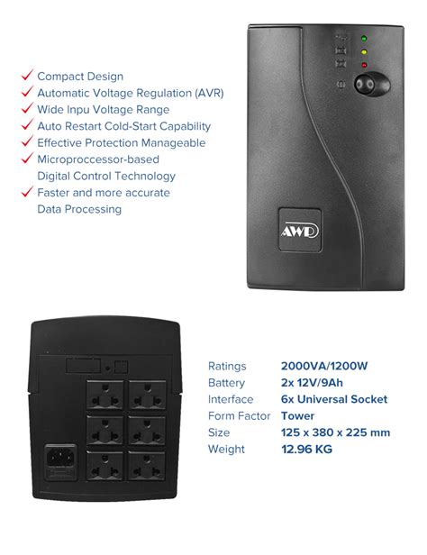 Ipason AWP AID2000 Aide 1200W 2000VA UPS With AVR Uninterruptible Power