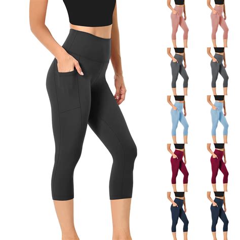 Agwolf Womens Capri Leggings With Pockets High Waisted Capri Leggings For Women Workout Yoga