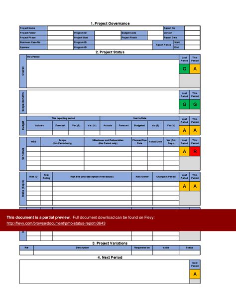 Project Status Report Excel Template