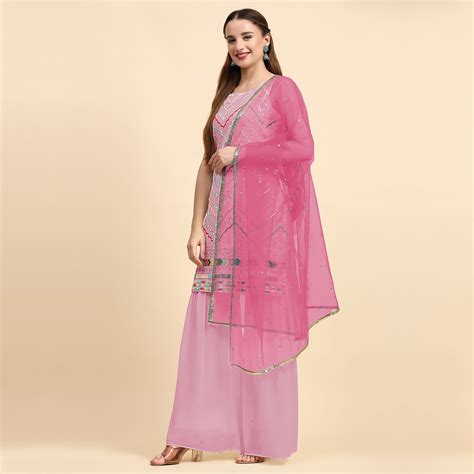 Pink Sequins Embroidered Georgette Semi Stitched Suit