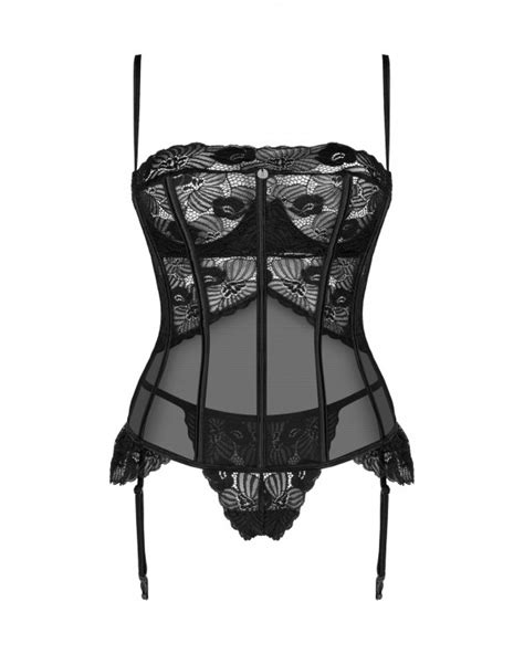 Obsessive Lingerie Serena Love Corsetto Reggicalze Nero E Perizoma