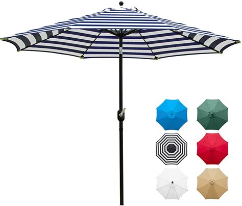 9 Patio Umbrella Outdoor Table Umbrella With 8 Sturdy Ribs Blue And