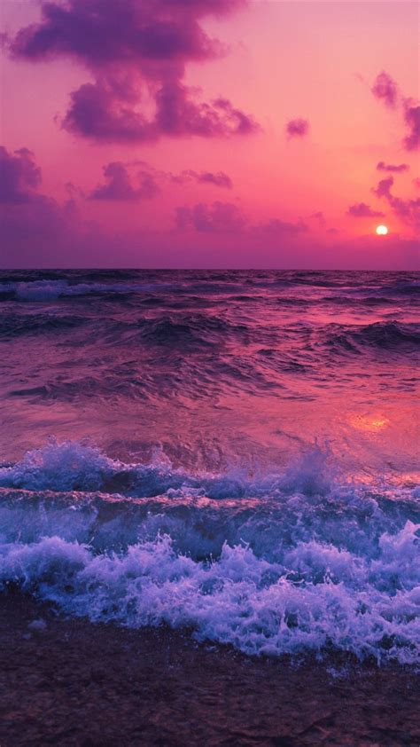 Ocean Sunset Waves Foam Beach Sunset Wallpaper Beach Wallpaper Sky Aesthetic