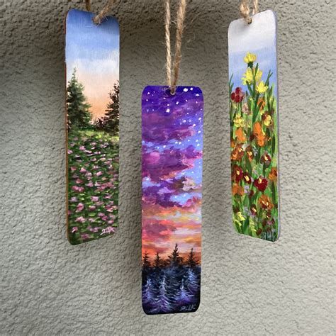 Set Of 3 Hand Painted Bookmarks Gouache Painting On Wood Inspire