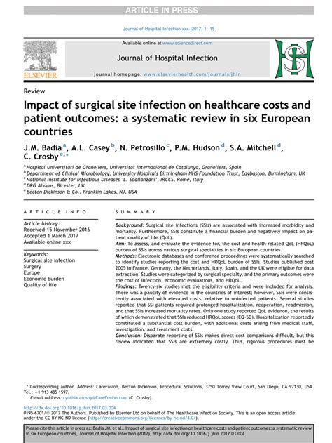 PDF The Impact Of Surgical Site Infection On Healthcare Costs And