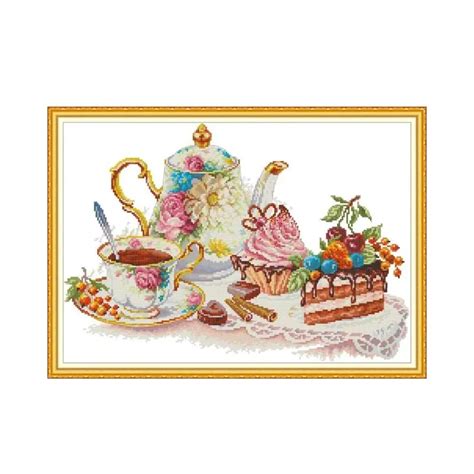 Afternoon Tea Cross Stitch Kit Aida Ct Ct Count Print Canvas