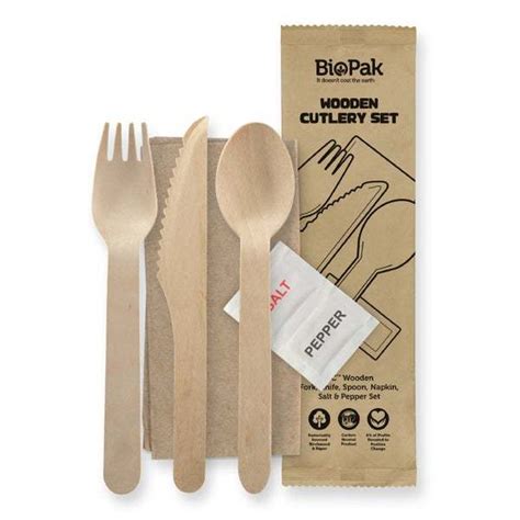 16 Cm Coated Knife Fork Spoon Napkin Salt And Pepper Set Biopak Shop