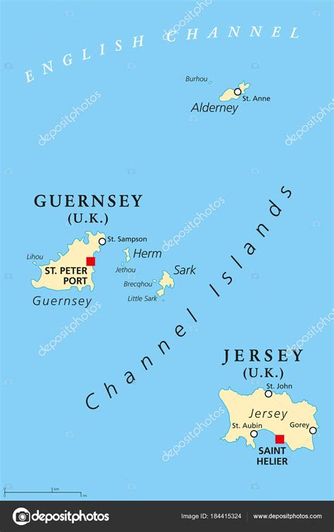 Channel Islands Guernsey And Jersey Political Map Stock Vector By