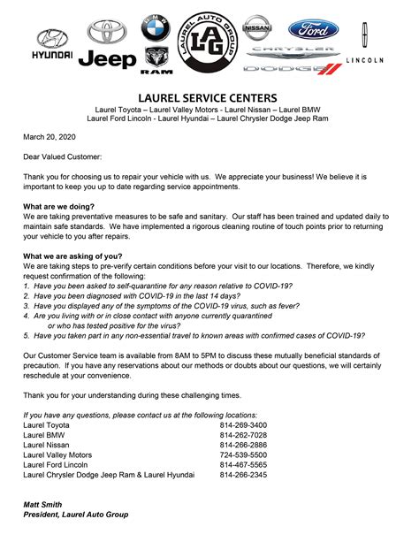 service letter 032020 steps | Laurel Ford Lincoln