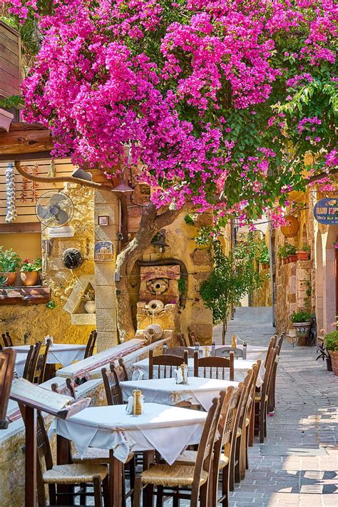 Restaurant At Chania Old Town Blooming Photograph By Jan Wlodarczyk