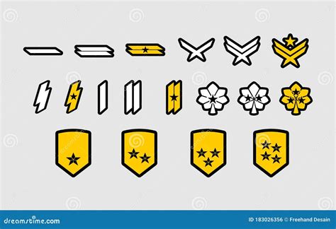 American Army Enlisted Rank Insignia Icons Cartoon Vector