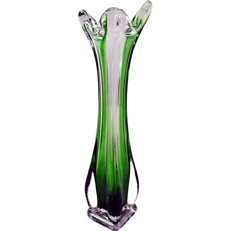 Vintage Glass Bud Vase Green Cased Glass Mid Century Labeled Rossini Japan Vase Glass