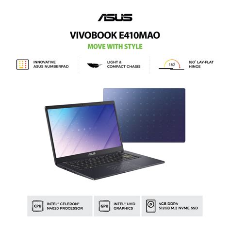 Jual Asus E410mao Fhd454 Celeron N4020 4gb 512gb W10 Ohs Peacock Blue